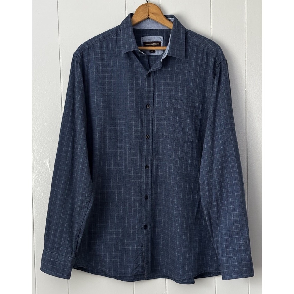 Johnston & Murphy Men's Large Blue Geometric Button Up Shirt 100% Cotton 0327